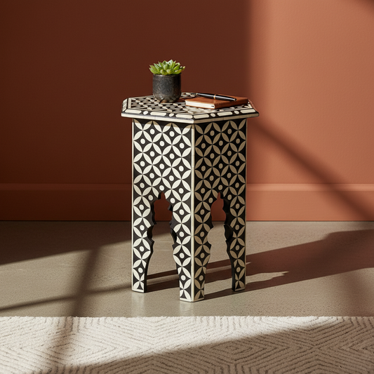 Jasmine Hexa Stool Eye Design Black