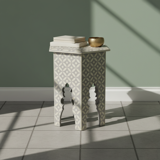Jasmine Hexa Stool Eye Design Grey