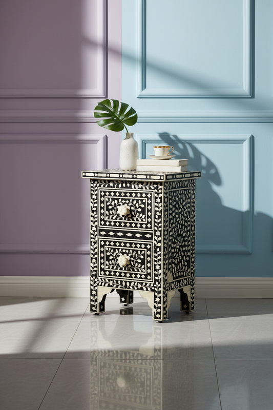Bone Inlay 2 Drawers Bedside