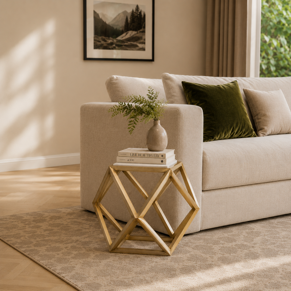 Brass Cube With Marble Top Main Character | Luxury Furniture Studio