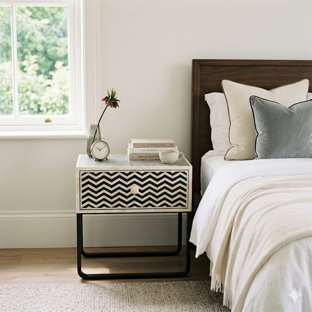 Chevron Bedside 1 Drawer Main Character | Luxury Furniture Studio