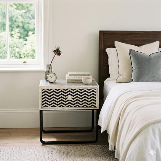 Chevron Bedside 1 Drawer Main Character | Luxury Furniture Studio