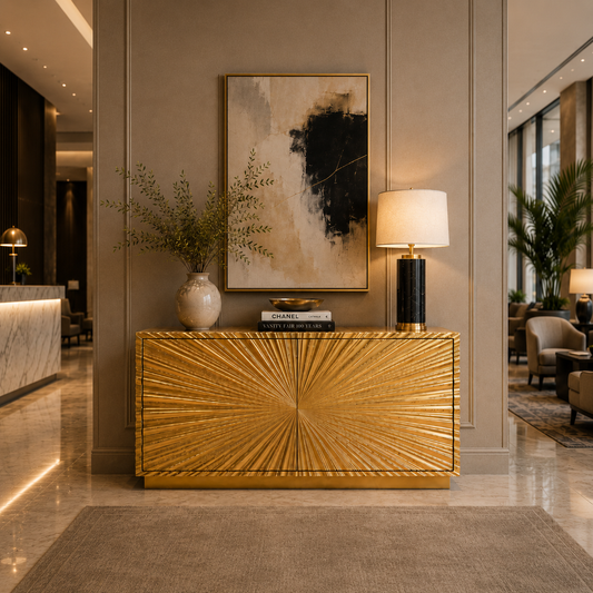 Sunburst 2 Door Credenza Brass Main Character | Luxury Furniture Studio