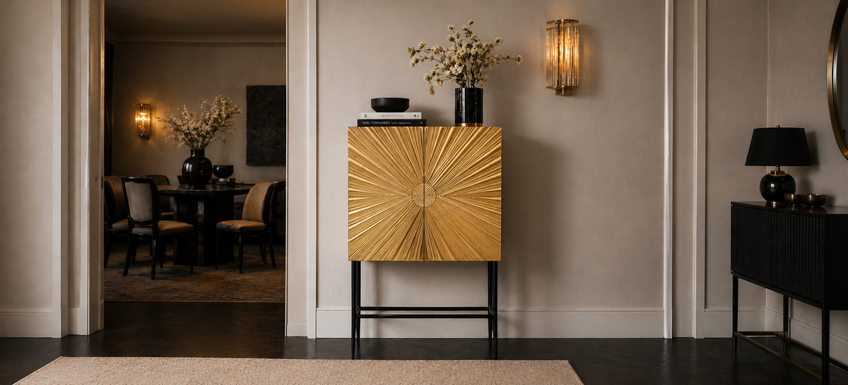 Sunburst Bar Cabinet Main Character | Luxury Furniture Studio