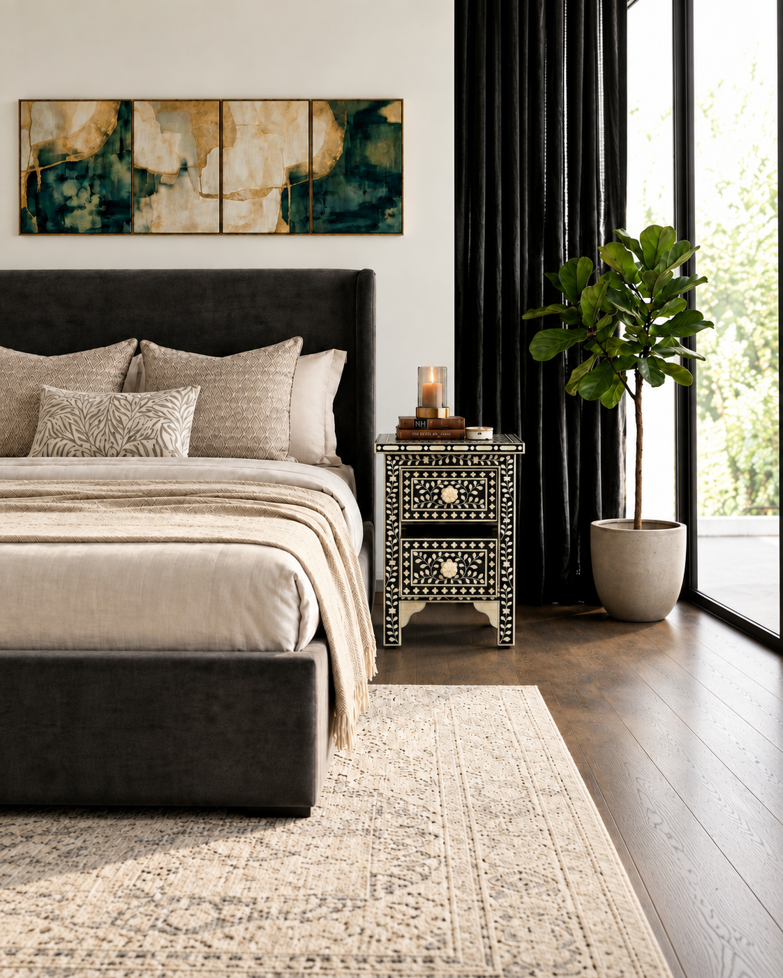 Bone Inlay 2 Drawers Bedside Main Character | Luxury Furniture Studio