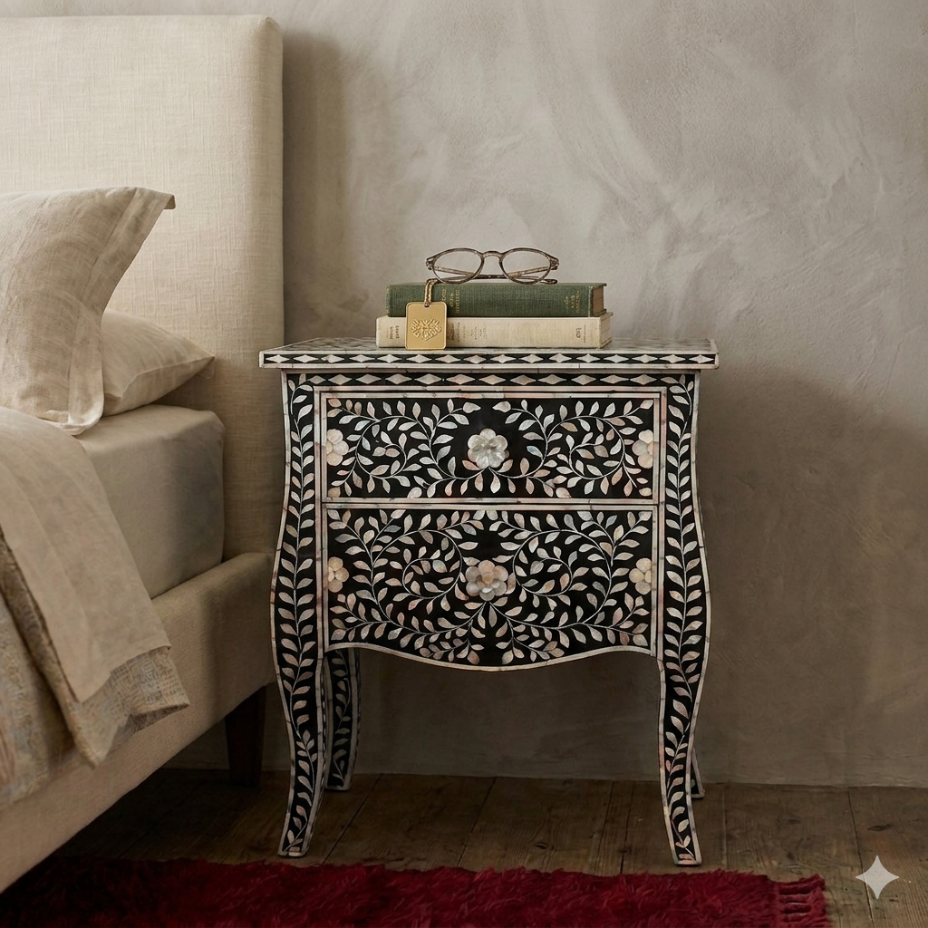 Bone Inlay Bedside Main Character | Luxury Furniture Studio